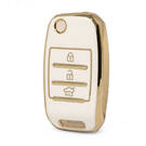 Nano Funda de cuero dorado de alta calidad para mando a distancia KIA Flip, 3 botones, Color blanco, KIA-B13J