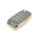 Novo aftermarket nano capa de couro ouro alta qualidade para kia flip remoto chave 3 botões cor cinza KIA-B13J Chaves dos Emirados -| thumbnail