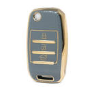 Cover in pelle dorata Nano di alta qualità per chiave remota KIA Flip 3 pulsanti colore grigio KIA-B13J