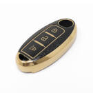 Novo aftermarket nano capa de couro dourado de alta qualidade para chave remota nissan 3 botões cor preta NS-A13J3A Chaves dos Emirados -| thumbnail