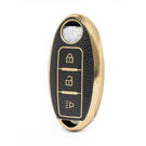 Nano Funda de cuero dorado de alta calidad para llave remota Nissan, 3 botones, Color negro, NS-A13J3A