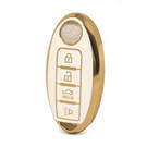 Нано-высококачественный золотой кожаный чехол для дистанционного ключа Nissan с 4 кнопками белого цвета NS-A13J4A