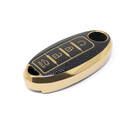 New Aftermarket Nano High Quality Gold Leather Cover For Nissan Remote Key 4 Buttons Black Color NS-A13J4B | Emirates Keys -| thumbnail
