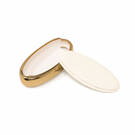 New Aftermarket Nano High Quality Gold Leather Cover For Nissan Remote Key 4 Buttons White Color NS-A13J4B | Emirates Keys -| thumbnail