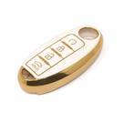 New Aftermarket Nano High Quality Gold Leather Cover For Nissan Remote Key 4 Buttons White Color NS-A13J4B | Emirates Keys -| thumbnail