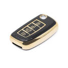 Novo aftermarket nano capa de couro dourado de alta qualidade para nissan flip remoto chave 4 botões cor preta NS-B13J4 Chaves dos Emirados -| thumbnail