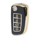 Nano Funda de cuero dorado de alta calidad para llave remota Nissan Flip, 4 botones, Color negro, NS-B13J4