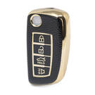 Nano High Quality Gold Leather Cover For Nissan Flip Remote Key 4 Buttons Black Color NS-B13J4