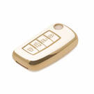 Novo aftermarket nano capa de couro dourado de alta qualidade para nissan flip remoto chave 4 botões cor branca NS-B13J4 Chaves dos Emirados -| thumbnail