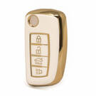 Nano High Quality Gold Leather Cover For Nissan Flip Remote Key 4 Buttons White Color NS-B13J4