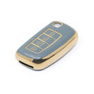 Nueva Funda de cuero dorado de alta calidad Nano del mercado de accesorios para llave remota abatible de Nissan 4 botones Color gris NS-B13J4 | Cayos de los Emiratos -| thumbnail