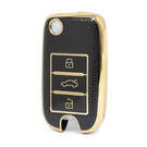 Nano High Quality Gold Leather Cover For Roewe Flip Remote Key 3 Buttons Black Color RW-A13J