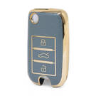 Funda de cuero dorado Nano de alta calidad para mando a distancia Roewe Flip, 3 botones, Color gris, RW-A13J