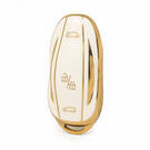 Nano Funda de cuero dorado de alta calidad para mando a distancia Tesla, 3 botones, Color blanco, TSL-A13J
