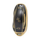 Нано-высококачественный золотой кожаный чехол для дистанционного ключа Tesla с 3 кнопками черного цвета TSL-C13J