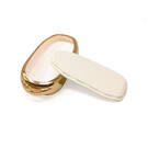 New Aftermarket Nano High Quality Gold Leather Cover For Tesla Remote Key 3 Buttons White Color TSL-C13J | Emirates Keys -| thumbnail