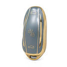 Нано-высококачественный золотой кожаный чехол для дистанционного ключа Tesla с 3 кнопками серого цвета TSL-C13J