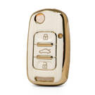 Nano High Quality Gold Leather Cover For Wuling Flip Remote Key 3 Buttons White Color WL-A13J