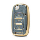 Nano High Quality Gold Leather Cover For Wuling Flip Remote Key 3 Buttons Gray Color WL-A13J