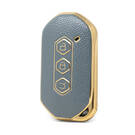 Nano High Quality Gold Leather Cover For Wuling Remote Key 3 Buttons Gray Color WL-B13J