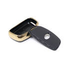 New Aftermarket Nano High Quality Gold Leather Cover For Hyundai Remote Key 3 Buttons Black Color HY-A13J3A  | Emirates Keys -| thumbnail