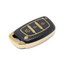 New Aftermarket Nano High Quality Gold Leather Cover For Hyundai Remote Key 3 Buttons Black Color HY-A13J3A  | Emirates Keys -| thumbnail