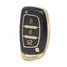 Nano High Quality Gold Leather Cover For Hyundai Remote Key 3 Buttons Black Color HY-A13J3A
