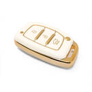 New Aftermarket Nano High Quality Gold Leather Cover For Hyundai Remote Key 3 Buttons White Color HY-A13J3A  | Emirates Keys -| thumbnail
