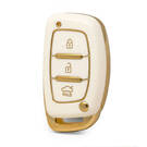 Nano High Quality Gold Leather Cover For Hyundai Remote Key 3 Buttons White Color HY-A13J3A