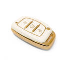 New Aftermarket Nano High Quality Gold Leather Cover For Hyundai Remote Key 3 Buttons White Color HY-A13J3B | Emirates Keys -| thumbnail