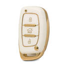 Nano Funda de cuero dorado de alta calidad para llave remota Hyundai, 3 botones, Color blanco, HY-A13J3B