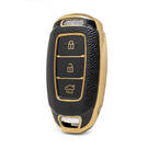Nano High Quality Gold Leather Cover For Hyundai Remote Key 3 Buttons Black Color HY-D13J