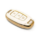 New Aftermarket Nano High Quality Gold Leather Cover For Hyundai Remote Key 3 Buttons White Color HY-D13J | Emirates Keys -| thumbnail