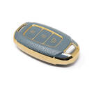 New Aftermarket Nano High Quality Gold Leather Cover For Hyundai Remote Key 3 Buttons Gray Color HY-D13J | Emirates Keys -| thumbnail