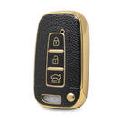 Nano High Quality Gold Leather Cover For Hyundai Remote Key 3 Buttons Black Color HY-G13J