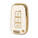 Nano High Quality Gold Leather Cover For Hyundai Remote Key 3 Buttons White Color HY-G13J