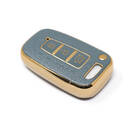 New Aftermarket Nano High Quality Gold Leather Cover For Hyundai Remote Key 3 Buttons Gray Color HY-G13J | Emirates Keys -| thumbnail