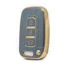 Nano High Quality Gold Leather Cover For Hyundai Remote Key 3 Buttons Gray Color HY-G13J