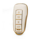Nano – housse en cuir doré de haute qualité, pour clé télécommande Xpeng, 4 boutons, couleur blanche XP-A13J