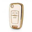 Nano High Quality Gold Leather Cover For Chevrolet Flip Remote Key 3 Buttons White Color CRL-A13J3