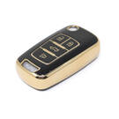New Aftermarket Nano High Quality Gold Leather Cover For Chevrolet Flip Remote Key 4 Buttons Black Color CRL-A13J4 | Emirates Keys -| thumbnail