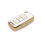 New Aftermarket Nano High Quality Gold Leather Cover For Chevrolet Flip Remote Key 4 Buttons White Color CRL-A13J4 | Emirates Keys -| thumbnail