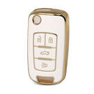 Нано-высококачественный золотой кожаный чехол для Chevrolet Flip Remote Key 4 кнопки белого цвета CRL-A13J4