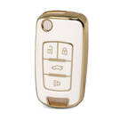 Nano High Quality Gold Leather Cover For Chevrolet Flip Remote Key 4 Buttons White Color CRL-A13J4