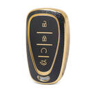 Nano High Quality Gold Leather Cover For Chevrolet Remote Key 4 Buttons Black Color CRL-B13J4