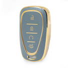 Nano High Quality Gold Leather Cover For Chevrolet Remote Key 4 Buttons Gray Color CRL-B13J4