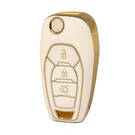Nano High Quality Gold Leather Cover For Chevrolet Flip Remote Key 3 Buttons White Color CRL-C13J