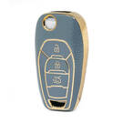 Nano High Quality Gold Leather Cover For Chevrolet Flip Remote Key 3 Buttons Gray Color CRL-C13J