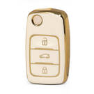 Nano High Quality Gold Leather Cover For Changan Flip Remote Key 3 Buttons White Color CA-B13J