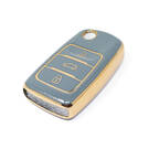 New Aftermarket Nano High Quality Gold Leather Cover For Changan Flip Remote Key 3 Buttons Gray  Color CA-B13J | Emirates Keys -| thumbnail